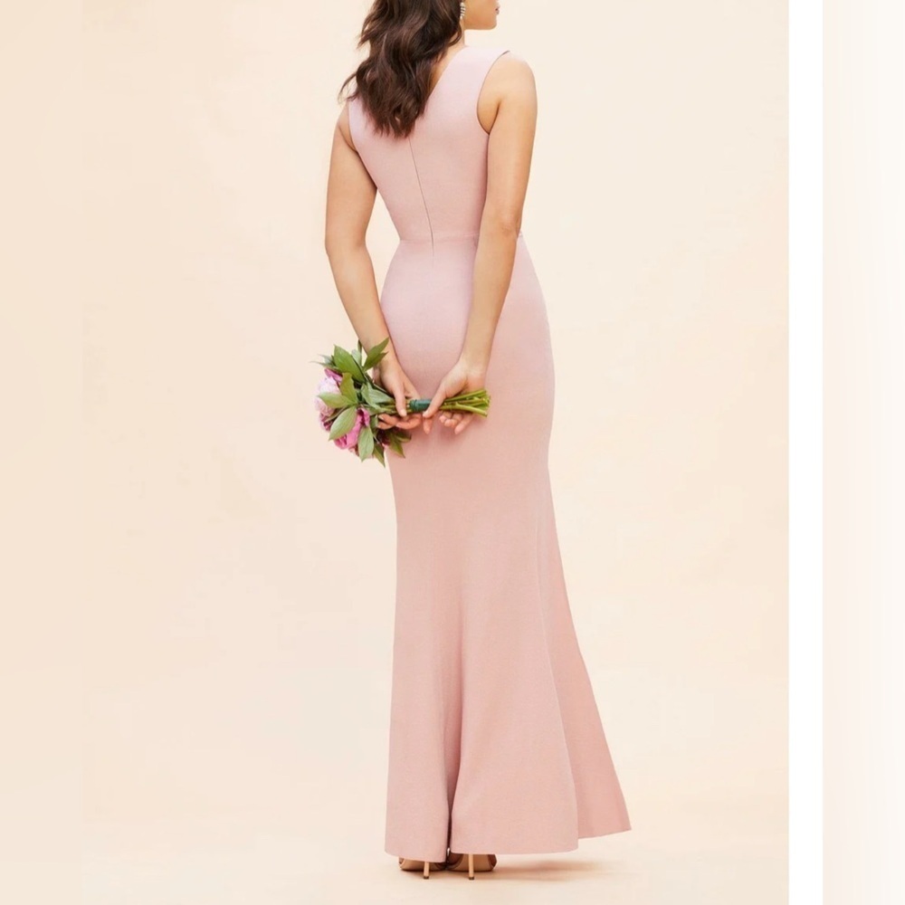DRESS THE POPULATION BLUSH MAXI GOWN WITH SLIT LARGE NEW WITH TAGS - Picture 8 of 13